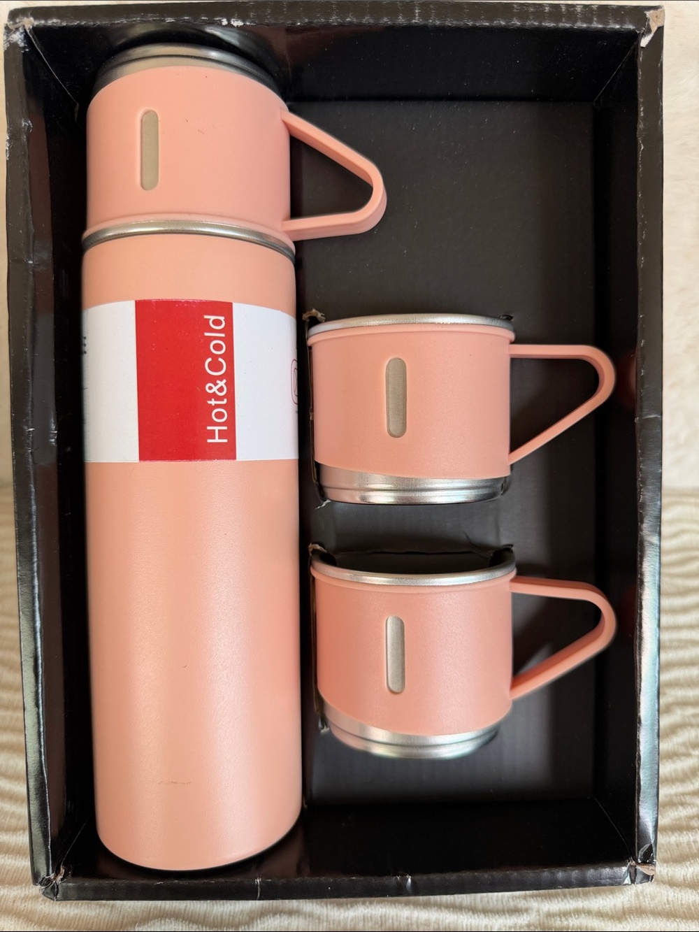 500ml Pink Vacuum Bottle with Two Cups Set
